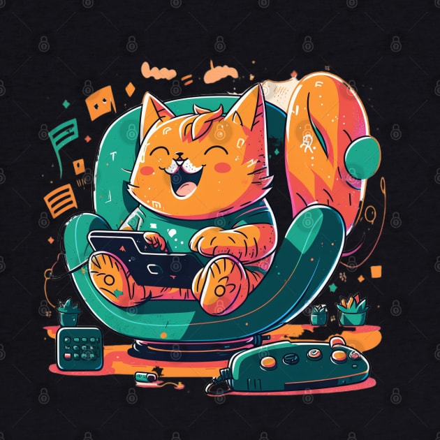 Orange Cat enjoy video game by Artevak